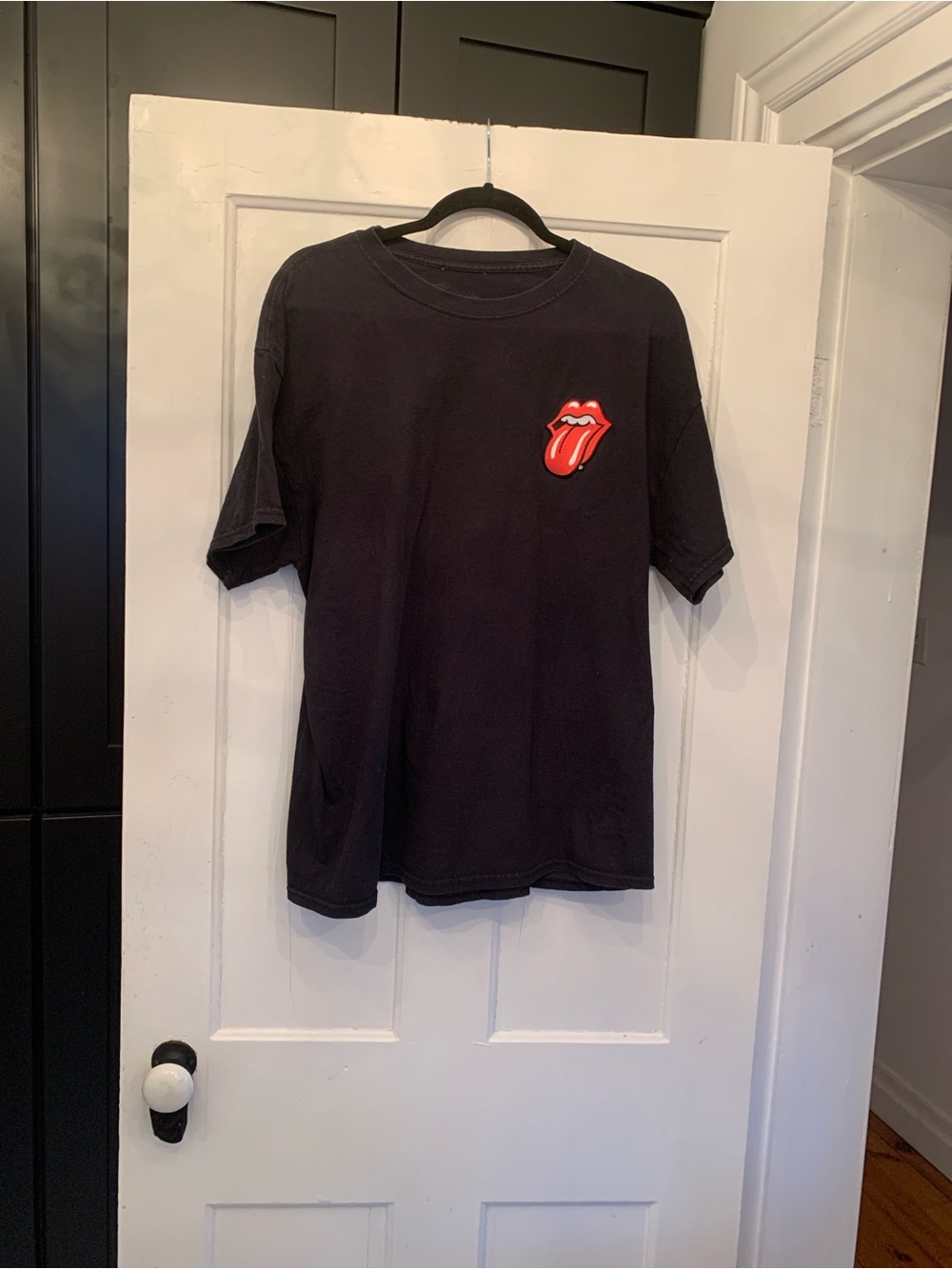the Rolling Stones Black Men’s Tee with Red Tongue Graphic